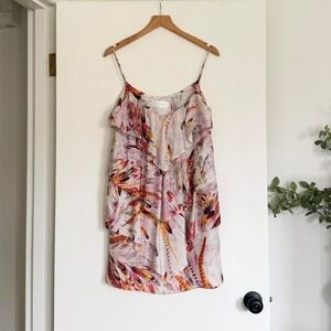 Zimmermann 100% Silk Feather Print Ruffle Mini Dress Size 0